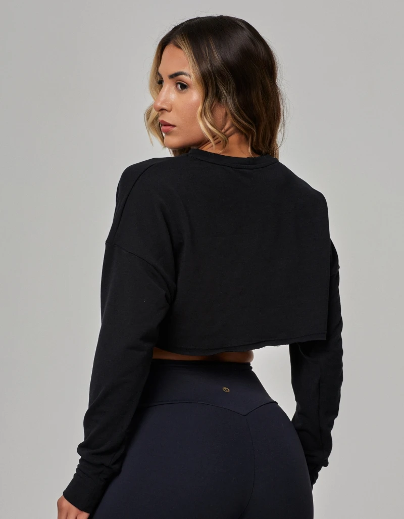 Vestem - Black Cropped Blouse Long Sleeve Shirt - BPML429.PE.C0002