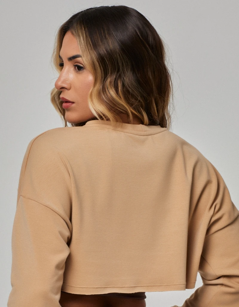 Vestem - Long Sleeve Shirt Blouse Cropped Beige Shitaki and Mushroom - BPML429.PE.C0313