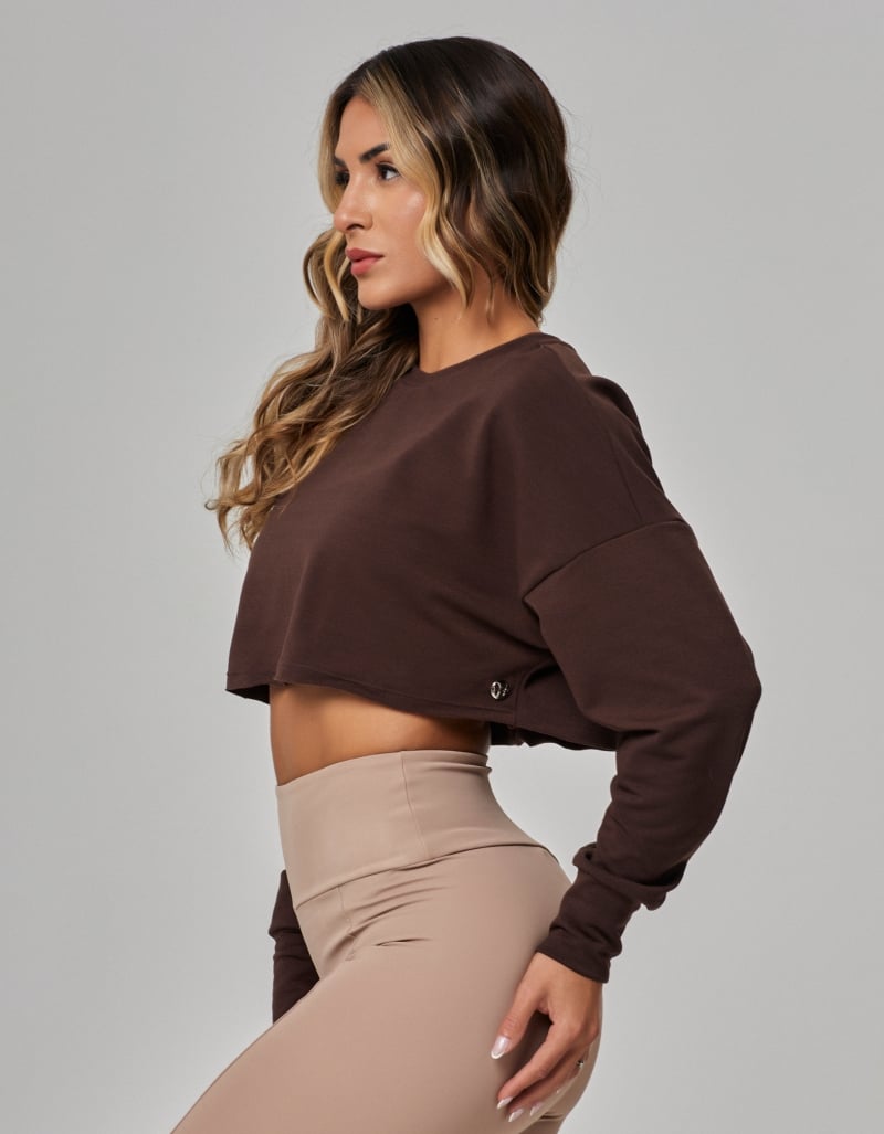 Vestem - Blusa Manga Longa Moletom Cropped Marrom Coffee - BPML429.PE.C0601