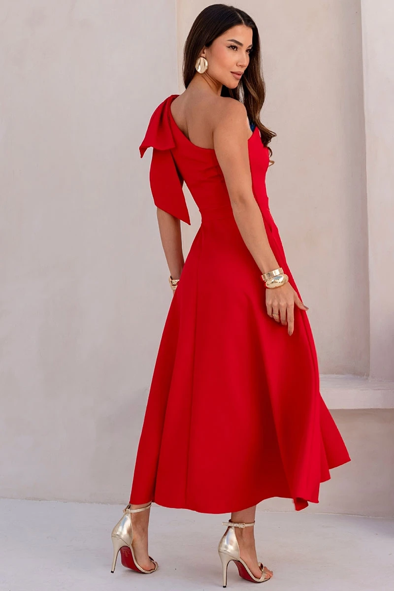 Miss Misses - Glaucia One Shoulder Dress with Red Bow - 54625024