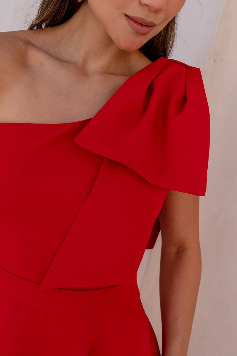 Miss Misses - Glaucia One Shoulder Dress with Red Bow - 54625024