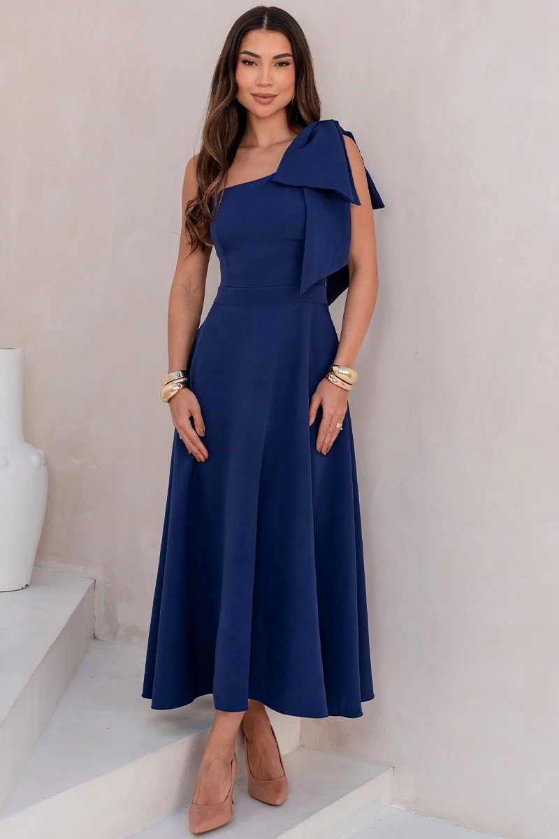 Miss Misses - Glaucia One Shoulder Dress with Navy Bow - 54625004 Miss Misses - Glaucia One Shoulder Dress with Navy Bow - 54625004