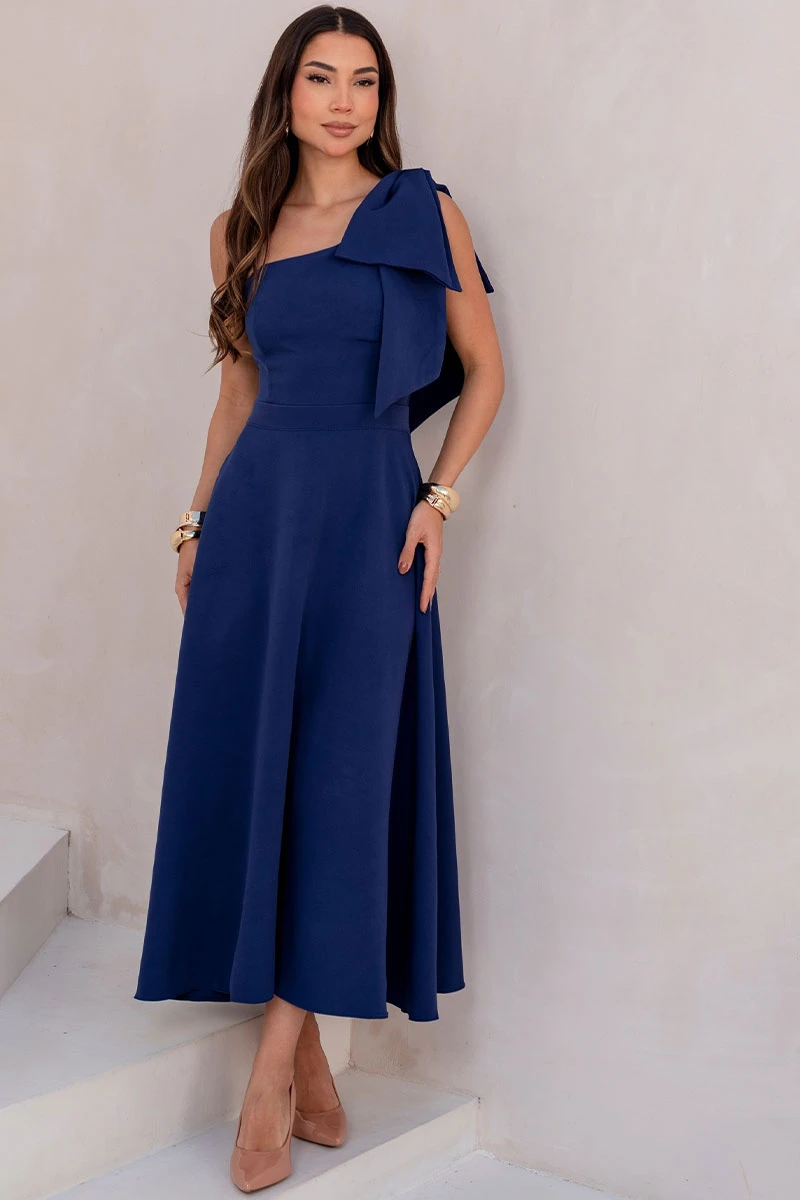 Miss Misses - Glaucia One Shoulder Dress with Navy Bow - 54625004 Miss Misses - Glaucia One Shoulder Dress with Navy Bow - 54625004