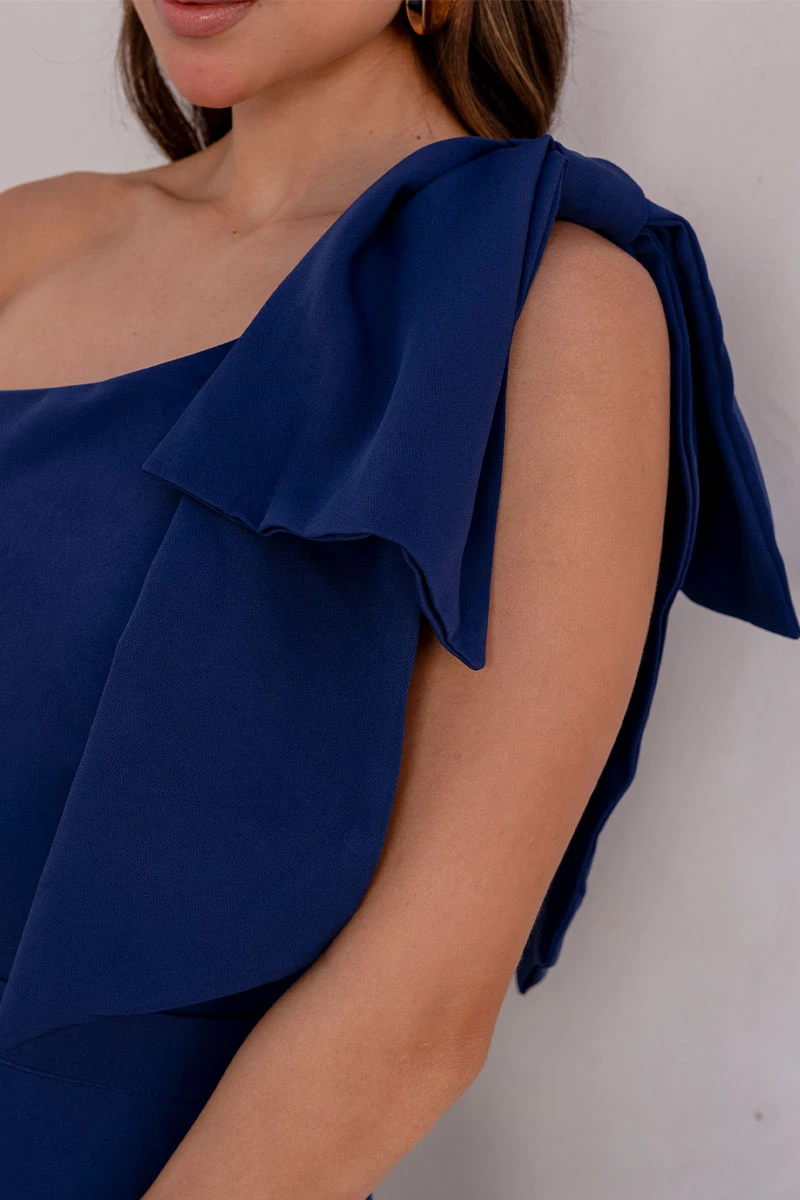 Miss Misses - Glaucia One Shoulder Dress with Navy Bow - 54625004 Miss Misses - Glaucia One Shoulder Dress with Navy Bow - 54625004