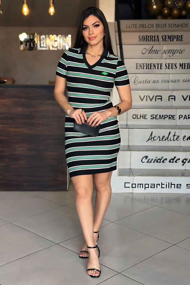 LANÇA PERFUME - Short Dress Short Sleeve Polo Neck Lança Perfume - 11770