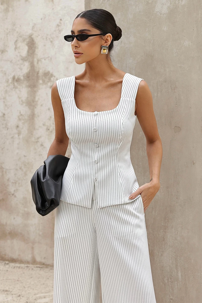Dot Clothing - Shirt Dot Clothing Clarise Striped Peplum Off White - 2837OFF