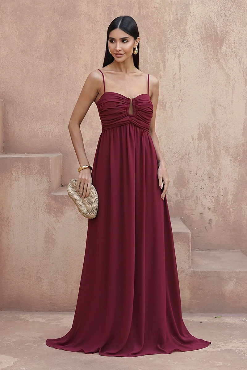Dot Clothing - Dress Dot Clothing Longo Bethania Arola Gota Marsala - 2586MARS