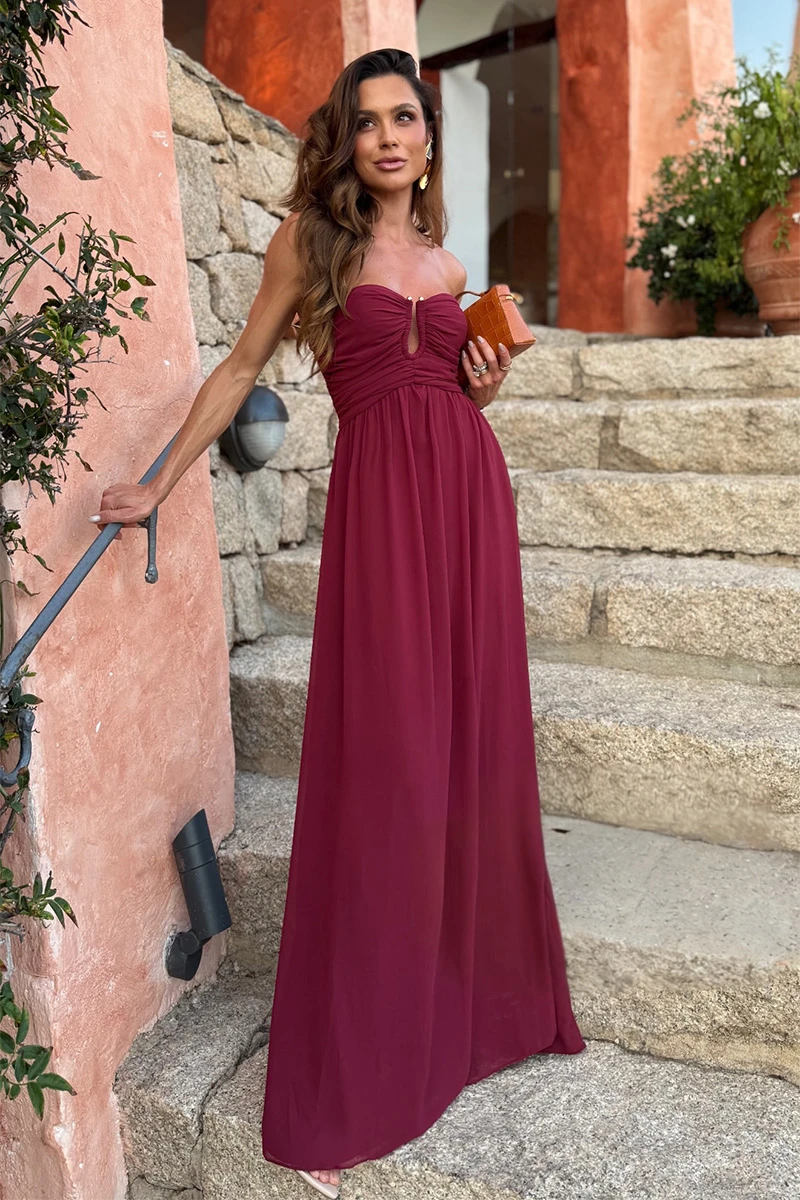 Dot Clothing - Dress Dot Clothing Longo Bethania Arola Gota Marsala - 2586MARS