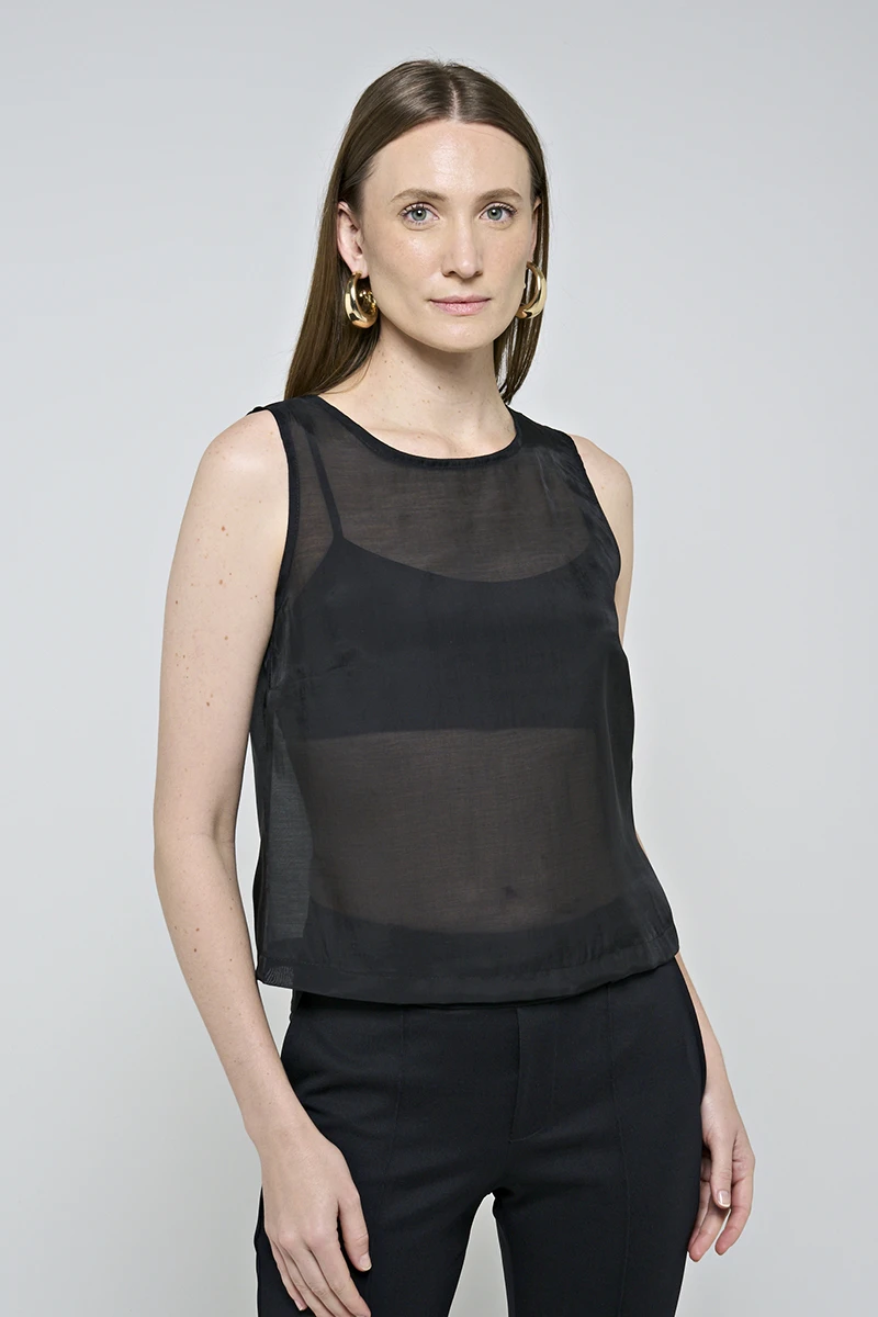 Hidrogênio - BLACK ORGANZA WIDE STRAP TANK TOP - 20496001 Hidrogênio - BLACK ORGANZA WIDE STRAP TANK TOP - 20496001