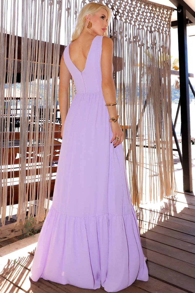Miss Misses - Elizete Crepe Long Dress with VC Neckline/Ziper Lilac - 54658050 Miss Misses - Elizete Crepe Long Dress with VC Neckline/Ziper Lilac - 54658050
