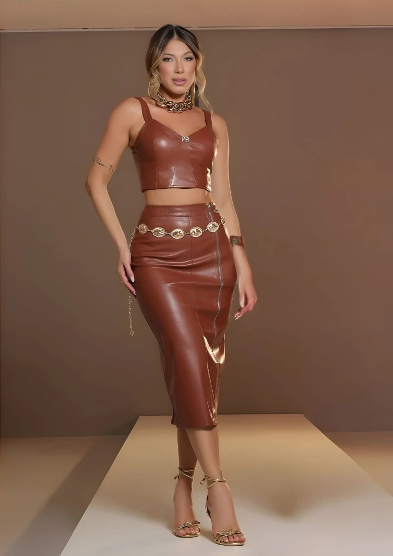 PITBULL - ECOLOGICAL LEATHER SKIRT AND CROPPED SET EMPÓRIO PIT BULL - 89273