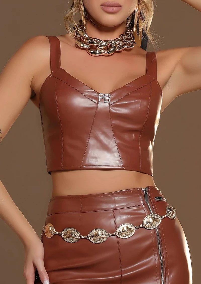 PITBULL - ECOLOGICAL LEATHER SKIRT AND CROPPED SET EMPÓRIO PIT BULL - 89273