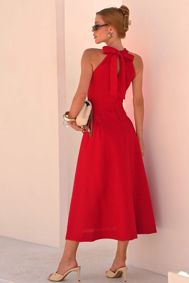 Miss Misses - Sonia V-Neck Red Dress - 54676024 Miss Misses - Sonia V-Neck Red Dress - 54676024