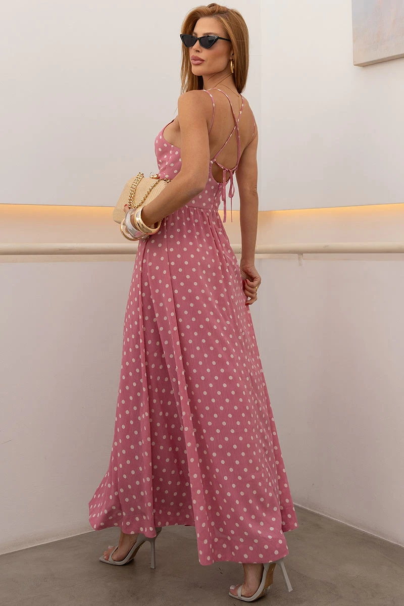 Miss Misses - Long Dress Salete Poa With Zipper Costa pink - 54669060