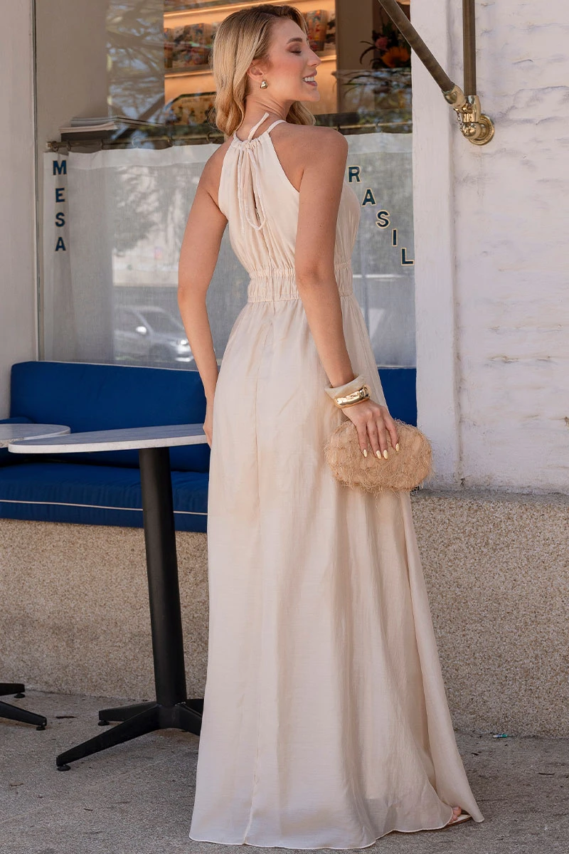 Miss Misses - Vestido Micaela Longo C/Franzido Cintura Bege - 54668215