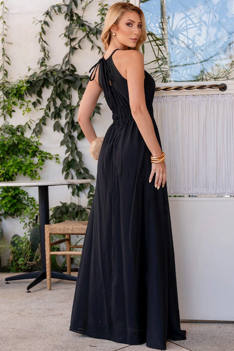 Miss Misses - Vestido Micaela Longo C/Franzido Cintura Preto - 54668001 Miss Misses - Vestido Micaela Longo C/Franzido Cintura Preto - 54668001