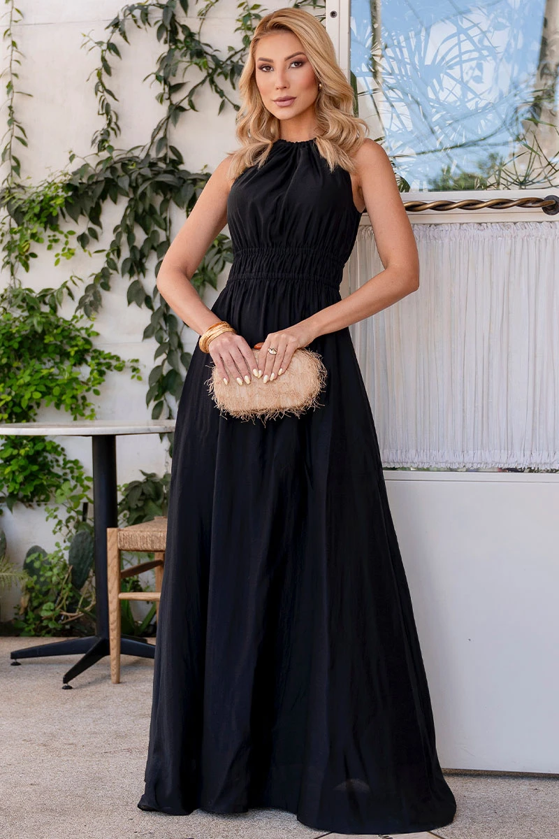 Miss Misses - Vestido Micaela Longo C/Franzido Cintura Preto - 54668001 Miss Misses - Vestido Micaela Longo C/Franzido Cintura Preto - 54668001