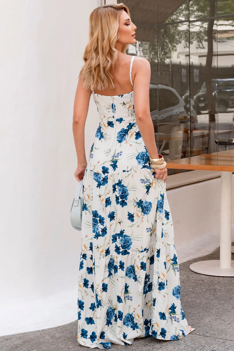 Miss Misses - Graziela Long Printed Dress with Blue Straps - 54665002 Miss Misses - Graziela Long Printed Dress with Blue Straps - 54665002