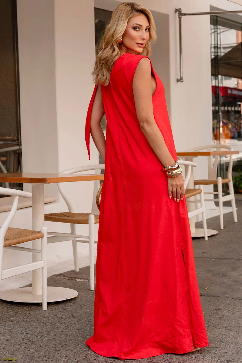 Miss Misses - Vestido Ofelia Linho Decote V Longo C/Faixa Vermelho - 54613024 Miss Misses - Vestido Ofelia Linho Decote V Longo C/Faixa Vermelho - 54613024