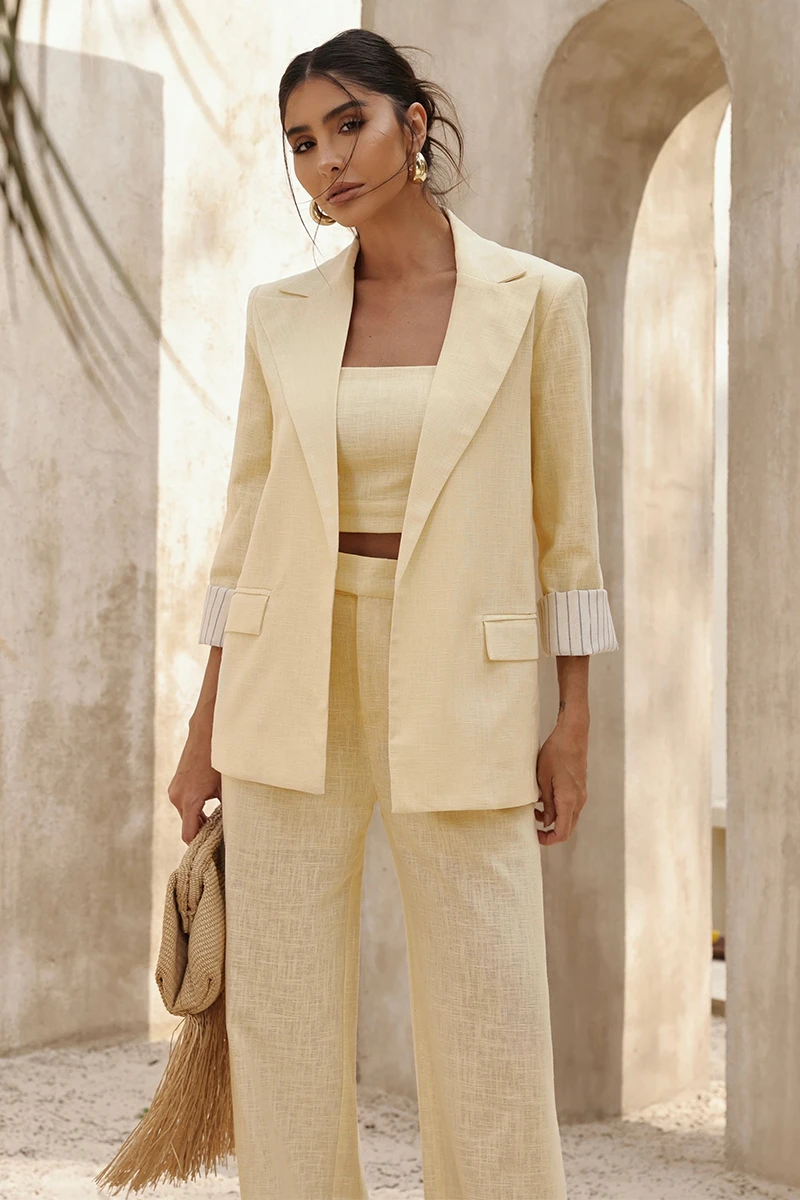 Dot Clothing - Blazer Dot Clothing Ariana Yellow Linen - 2832AMAR Dot Clothing - Blazer Dot Clothing Ariana Yellow Linen - 2832AMAR