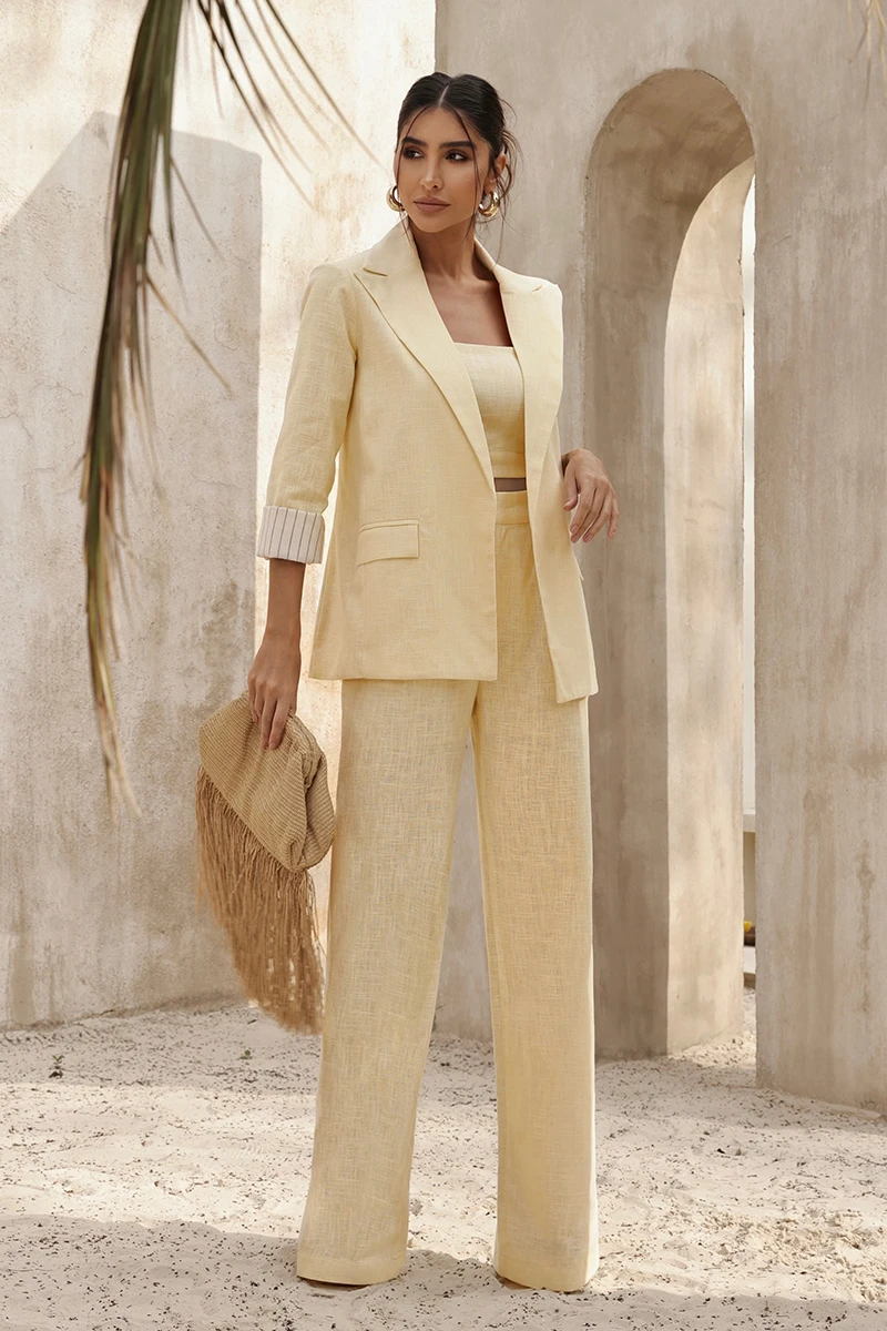 Dot Clothing - Blazer Dot Clothing Ariana Yellow Linen - 2832AMAR Dot Clothing - Blazer Dot Clothing Ariana Yellow Linen - 2832AMAR