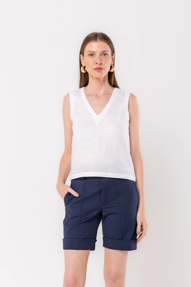 Hidrogênio - WHITE LINEN V-NECK TANK TOP - 20534002 Hidrogênio - WHITE LINEN V-NECK TANK TOP - 20534002