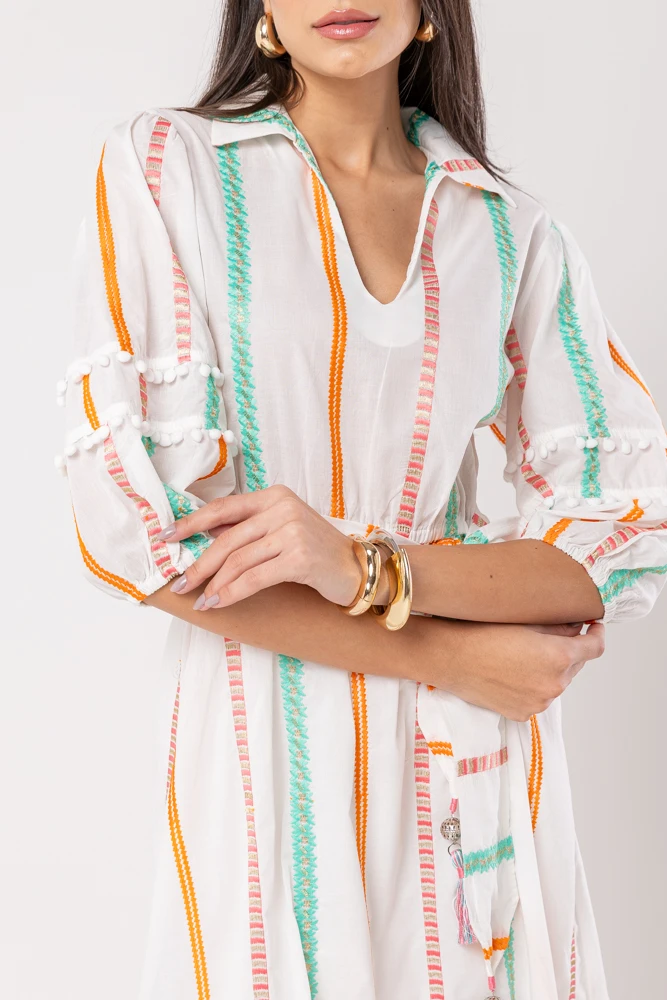 Hidrogênio - FRESH EMBROIDERED DRESS WITH TASSEL SASH - 20554595 Hidrogênio - FRESH EMBROIDERED DRESS WITH TASSEL SASH - 20554595