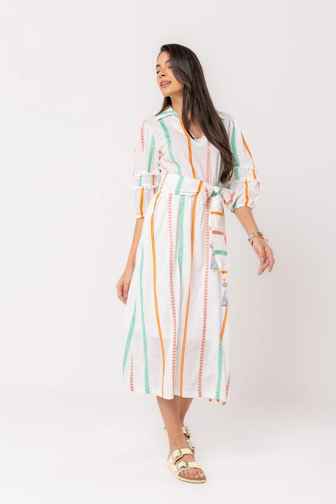 Hidrogênio - FRESH EMBROIDERED DRESS WITH TASSEL SASH - 20554595 Hidrogênio - FRESH EMBROIDERED DRESS WITH TASSEL SASH - 20554595