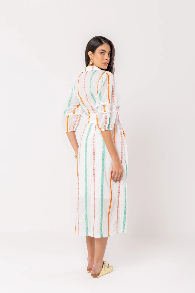 Hidrogênio - FRESH EMBROIDERED DRESS WITH TASSEL SASH - 20554595 Hidrogênio - FRESH EMBROIDERED DRESS WITH TASSEL SASH - 20554595