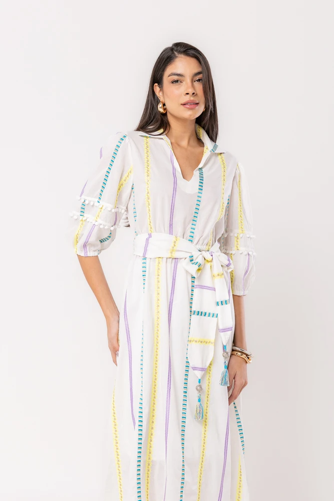 Hidrogênio - Embroidered dress with lavender tassel sash - 20554596 Hidrogênio - Embroidered dress with lavender tassel sash - 20554596
