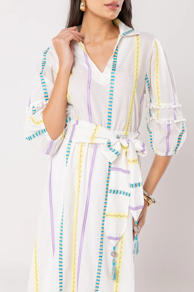 Hidrogênio - Embroidered dress with lavender tassel sash - 20554596 Hidrogênio - Embroidered dress with lavender tassel sash - 20554596