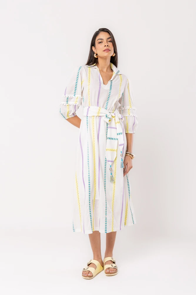 Hidrogênio - Embroidered dress with lavender tassel sash - 20554596 Hidrogênio - Embroidered dress with lavender tassel sash - 20554596