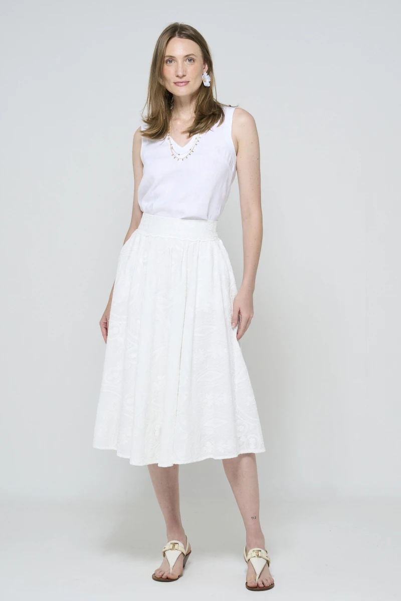 Hidrogênio - GODE COTTON MIDI SKIRT WITH EMBROIDERY AND LACE AT THE HEM, OFF-WHITE - 20564018 Hidrogênio - GODE COTTON MIDI SKIRT WITH EMBROIDERY AND LACE AT THE HEM, OFF-WHITE - 20564018