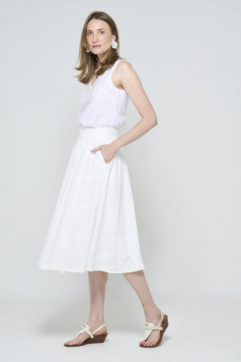 Hidrogênio - GODE COTTON MIDI SKIRT WITH EMBROIDERY AND LACE AT THE HEM, OFF-WHITE - 20564018 Hidrogênio - GODE COTTON MIDI SKIRT WITH EMBROIDERY AND LACE AT THE HEM, OFF-WHITE - 20564018