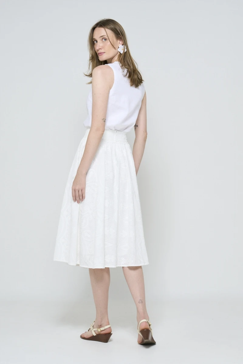 Hidrogênio - GODE COTTON MIDI SKIRT WITH EMBROIDERY AND LACE AT THE HEM, OFF-WHITE - 20564018 Hidrogênio - GODE COTTON MIDI SKIRT WITH EMBROIDERY AND LACE AT THE HEM, OFF-WHITE - 20564018