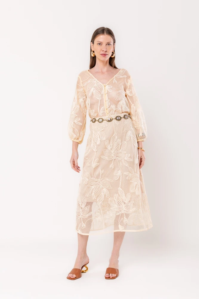 Hidrogênio - Semi-flared skirt in beige fabric - 20587003 Hidrogênio - Semi-flared skirt in beige fabric - 20587003