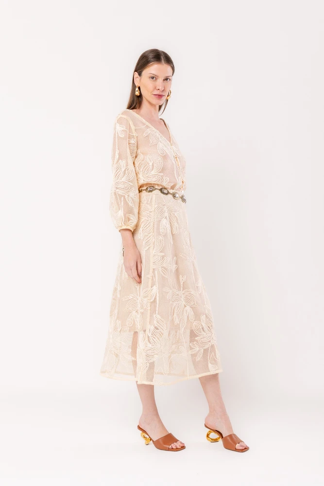 Hidrogênio - Semi-flared skirt in beige fabric - 20587003 Hidrogênio - Semi-flared skirt in beige fabric - 20587003