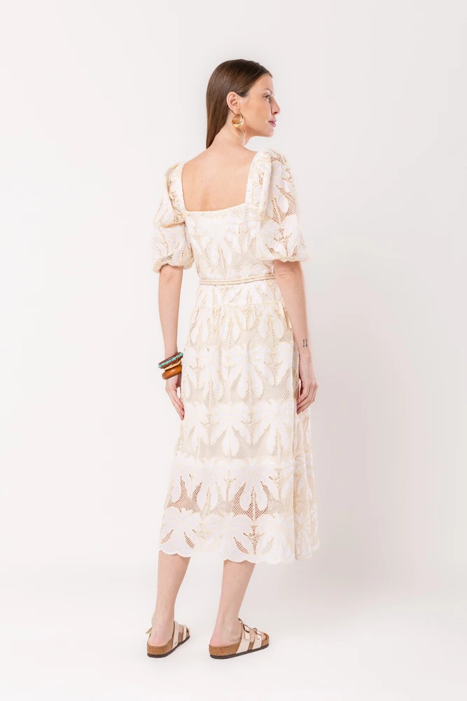 Hidrogênio - MIDI DRESS WITH PUFFED MG AND WHITE EMBROIDERED COTTON BELT - 20542002 Hidrogênio - MIDI DRESS WITH PUFFED MG AND WHITE EMBROIDERED COTTON BELT - 20542002