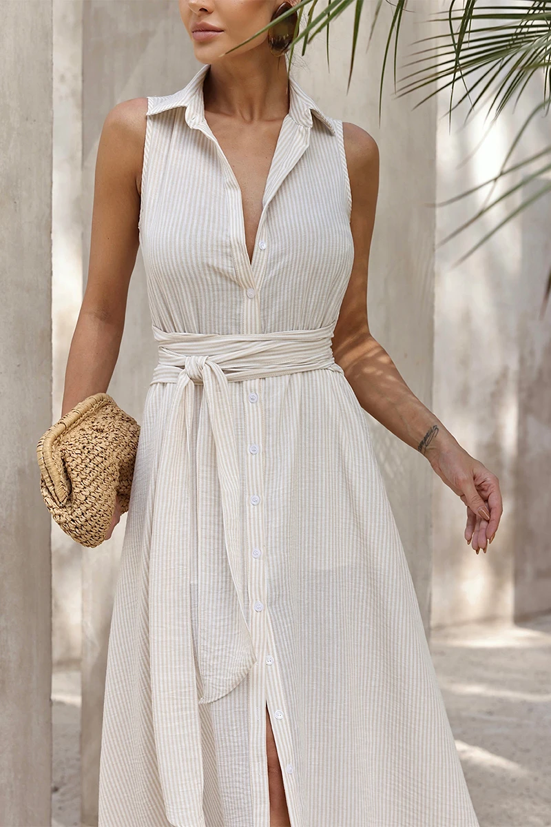 Dot Clothing - Dress Dot Clothing Ivy Chemise W/ Beige Stripe - 2841BEGE Dot Clothing - Dress Dot Clothing Ivy Chemise W/ Beige Stripe - 2841BEGE