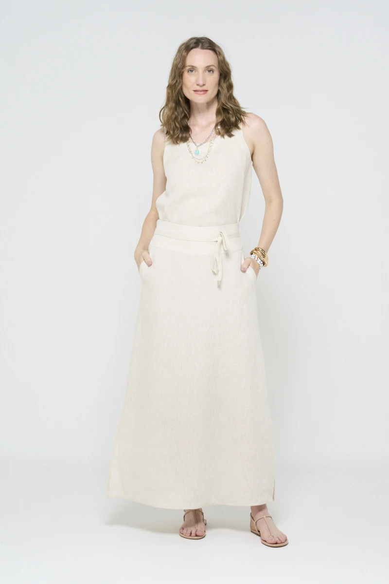 Hidrogênio - Long skirt with slit and natural cord. - 20559182