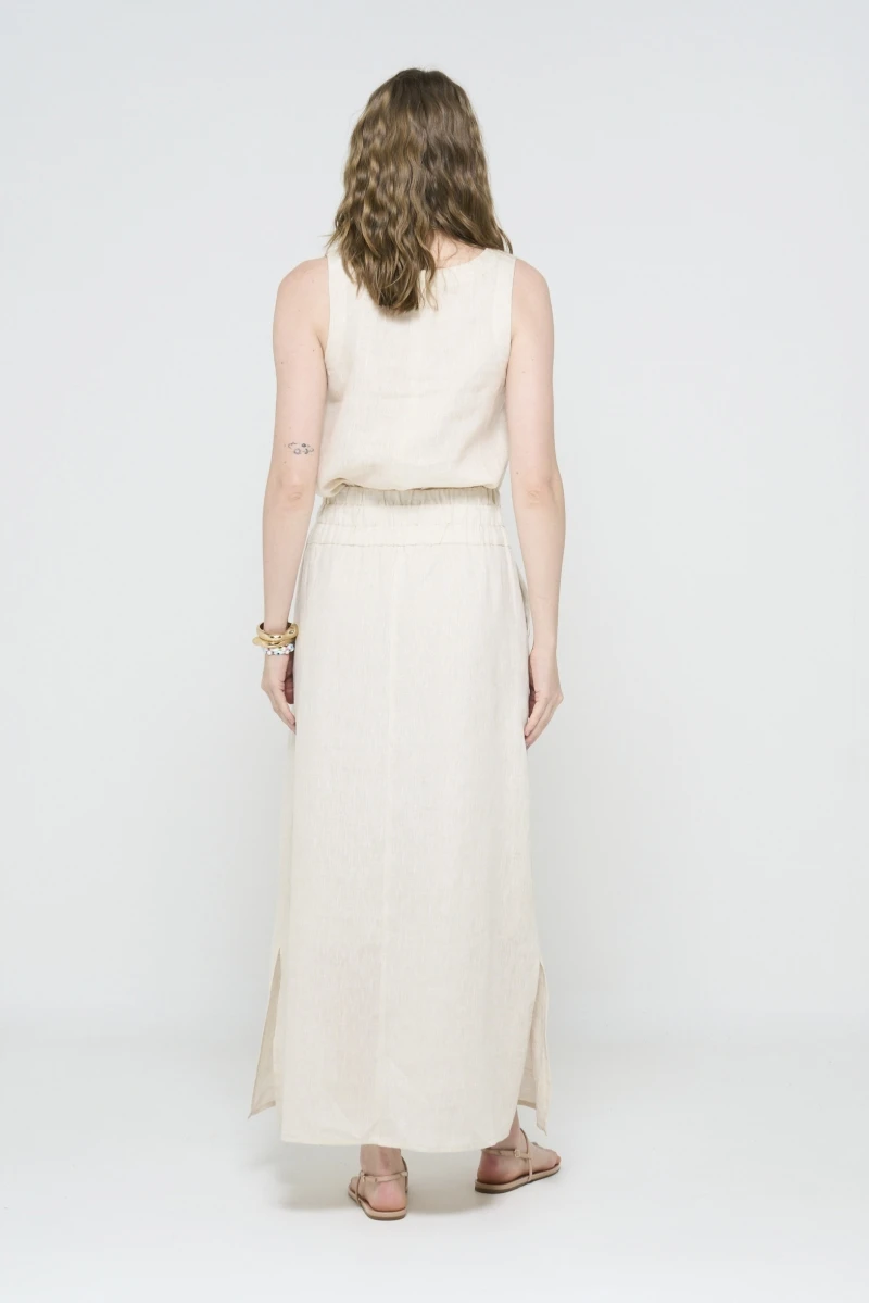 Hidrogênio - Long skirt with slit and natural cord. - 20559182