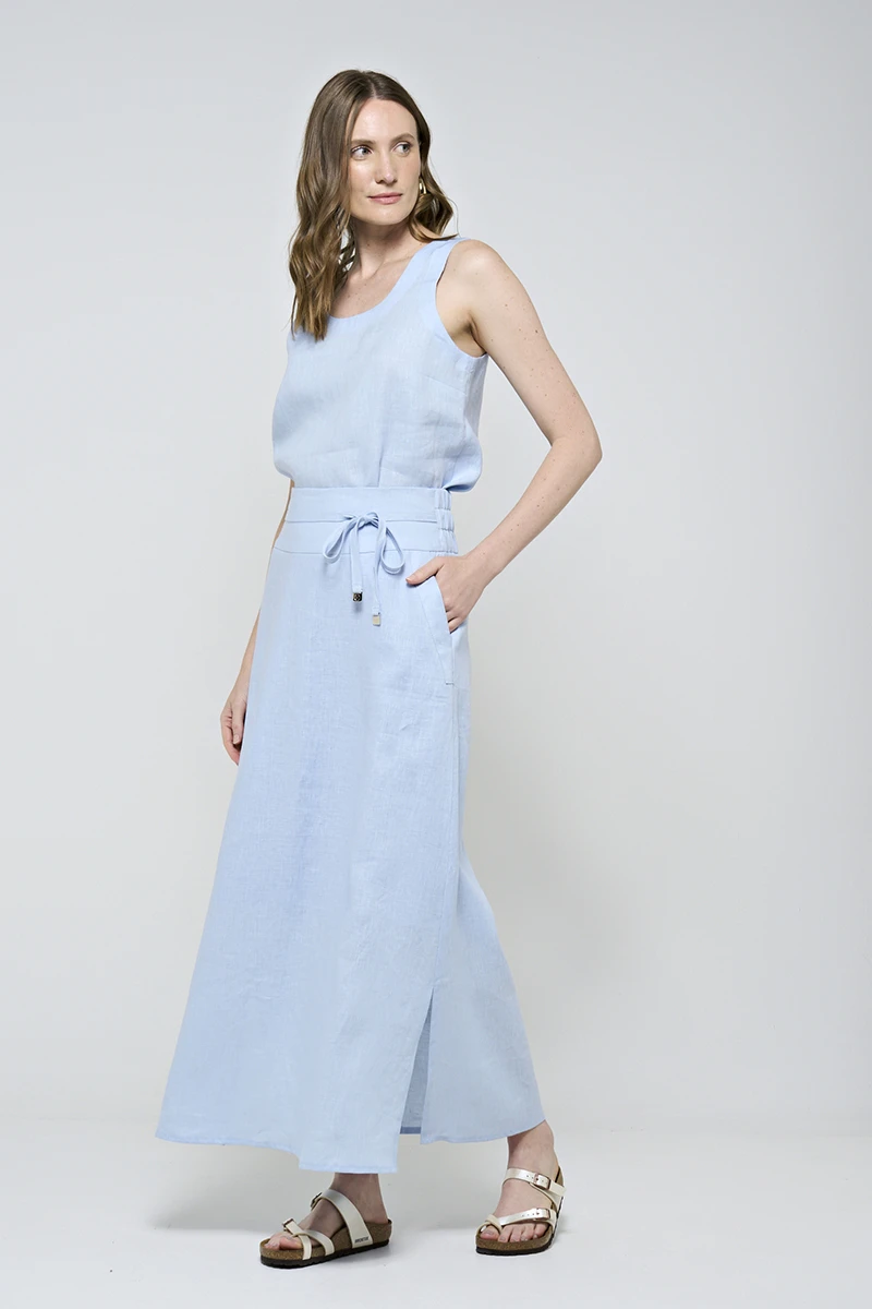 Hidrogênio - Long skirt with slit and baby blue drawstring. - 20559111