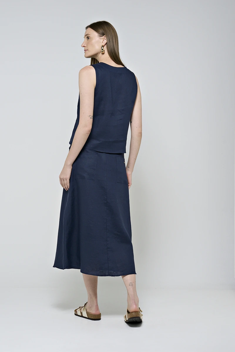 Hidrogênio - Navy blue midi skirt with pleats - 20490004