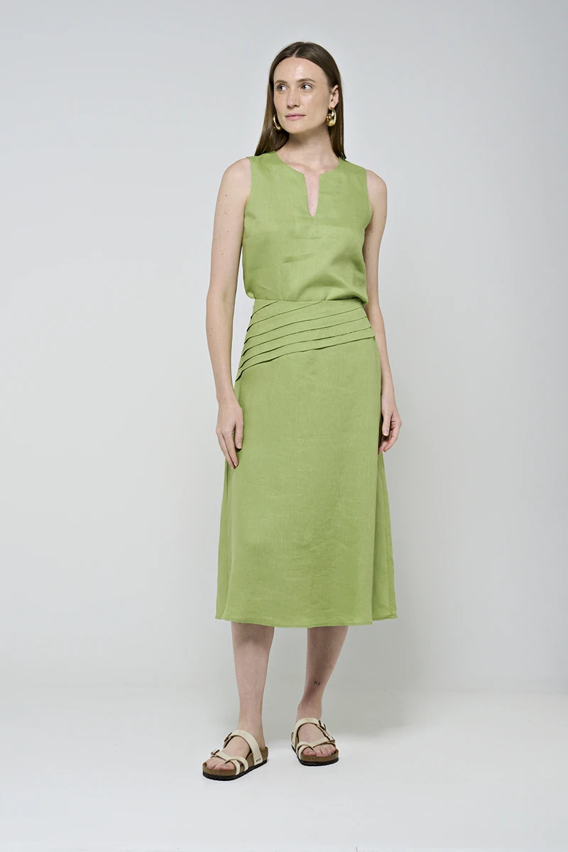 Hidrogênio - Grass Green Pleated Midi Skirt - 20490604