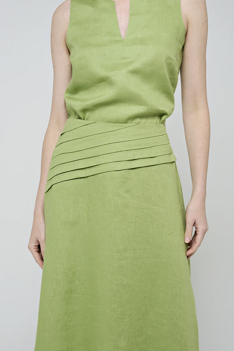 Hidrogênio - Grass Green Pleated Midi Skirt - 20490604