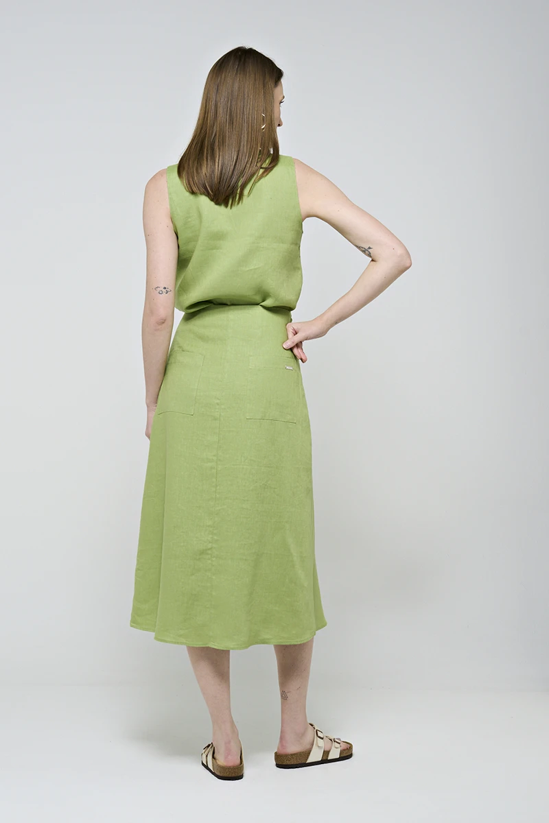 Hidrogênio - Grass Green Pleated Midi Skirt - 20490604