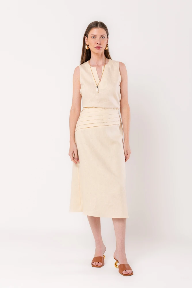 Hidrogênio - Beige midi skirt with pleats - 20490003