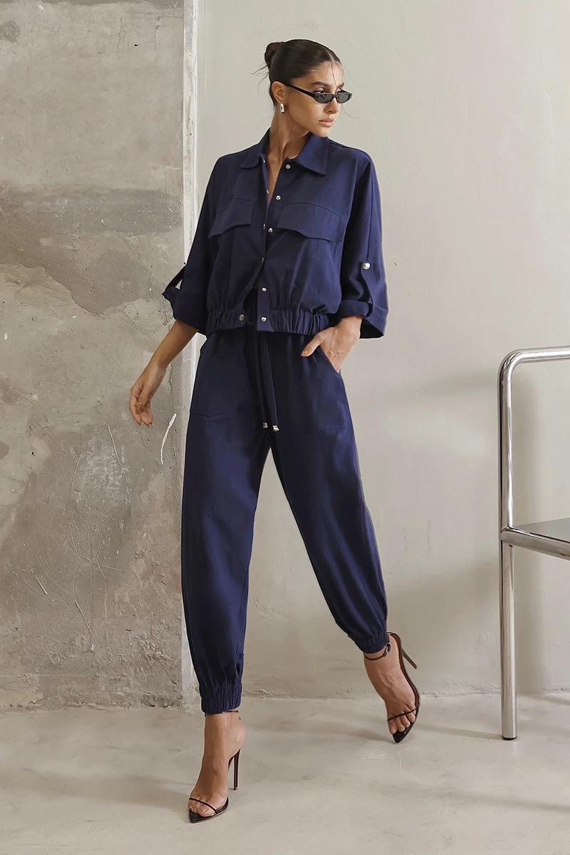 Dot Clothing - Conjunto Dot Clothing Liz Blusa e Calça Jogger Marinho - 2822AZULES