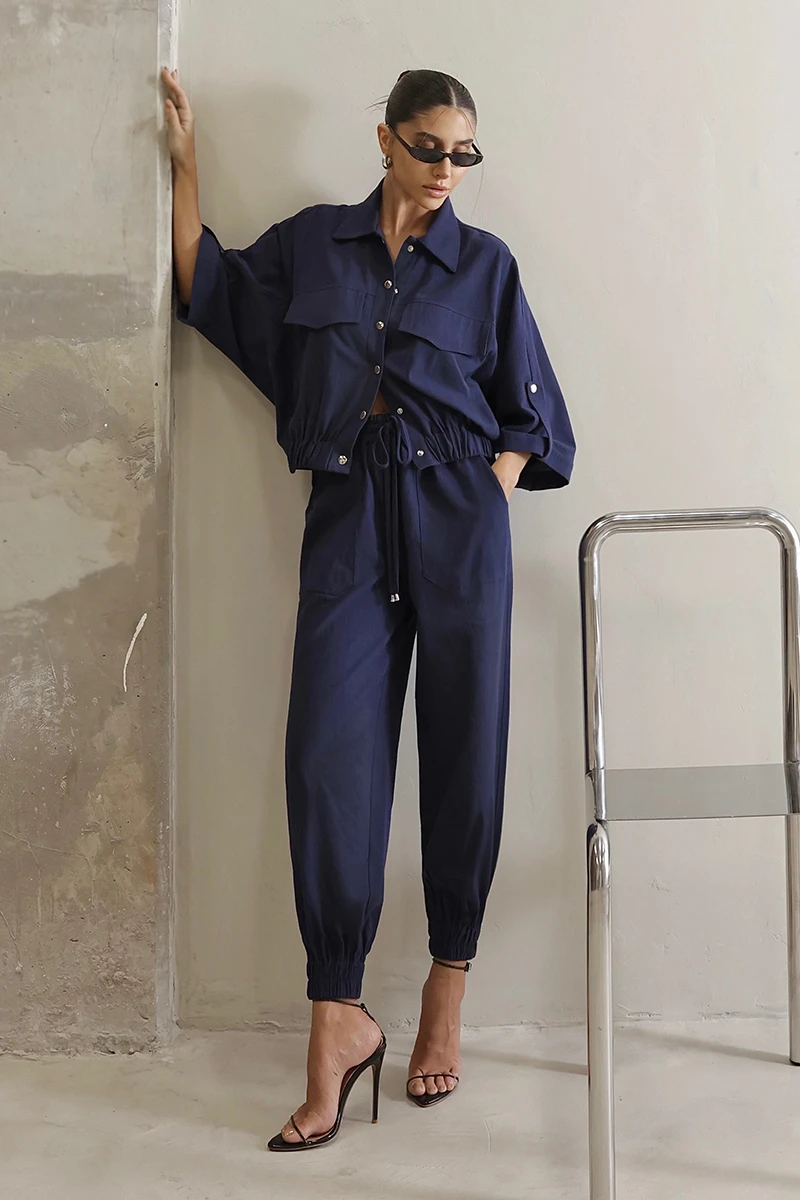 Dot Clothing - Conjunto Dot Clothing Liz Blusa e Calça Jogger Marinho - 2822AZULES