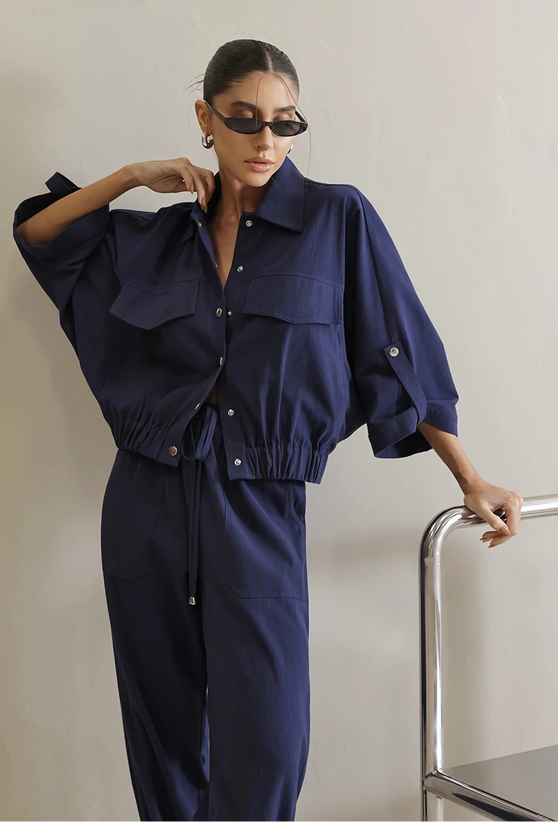 Dot Clothing - Conjunto Dot Clothing Liz Blusa e Calça Jogger Marinho - 2822AZULES